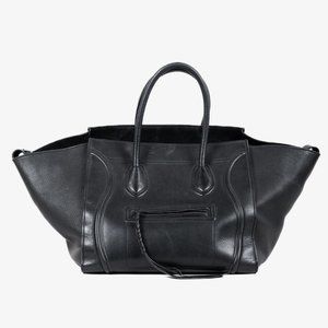 Celine Black Drummed Calfskin Medium Phantom Tote